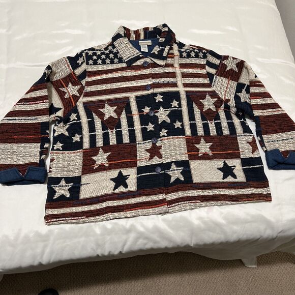 Coldwater Creek Patriotic US Flag Red White Blue Stars Stripes Jacket Blazer 3X - Picture 1 of 13